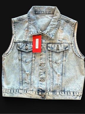 LifeShe Women's Distressed Denim Vest~Size M